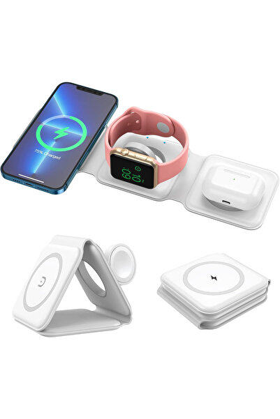 VRSmarty 3 in 1 Foldable Wireless Charger Fast Charge MagSafe QI 15 W, IPhone, Airpods, Apple Smartwatch