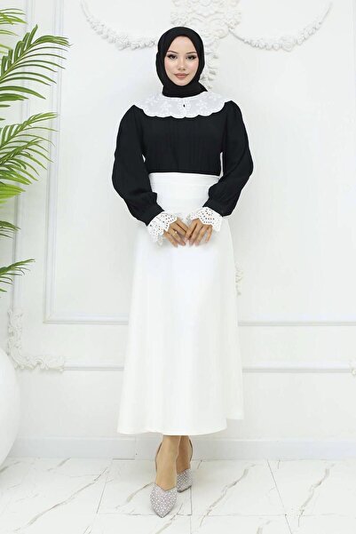 TRENDTESETTÜR Women's White Scuba Knitted A-Legged Skirt t 212