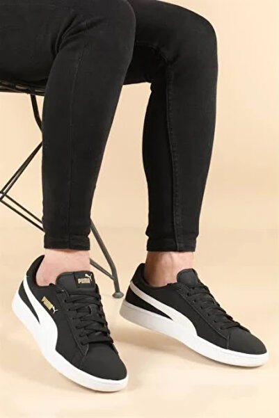 Puma Smash V2 Buck Uniseks Spor Ayakkabı SİYAH BEYAZ