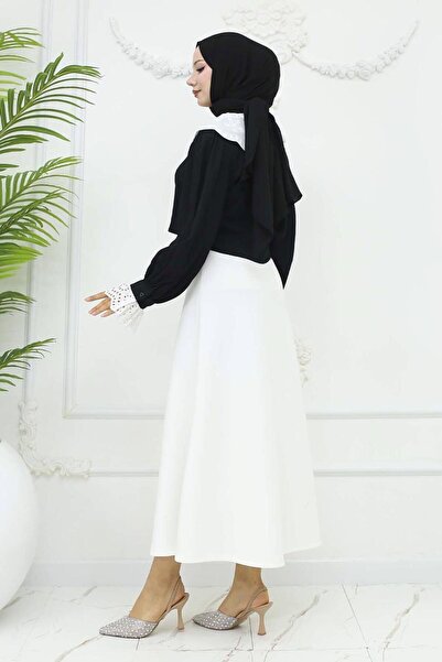 TRENDTESETTÜR Women's White Scuba Knitted A-Legged Skirt t 212