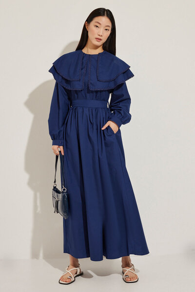 Hooopstore Детальна сукня Brode Serit темно-синя