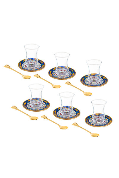 Bosphorus Glass 18-piece Turkish glass tea set in modern colors