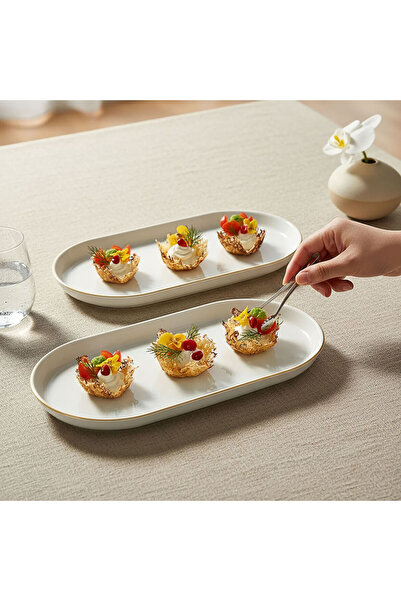 Güral Porselen Bilbao 2 Pieces 30X16 cm Boat Plate Mat Gold Mesh