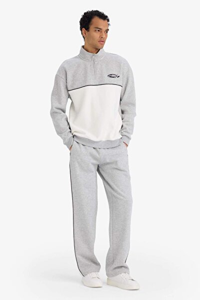 DeFacto Bedrucktes, dickes Sweatshirt mit kastigem Schnitt, Stehkragen und halbem Reißverschluss F3825AX25WN