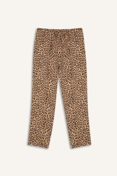 DeFacto Leopard Patterned Modal Fabric Trousers High Waist Straight Leg