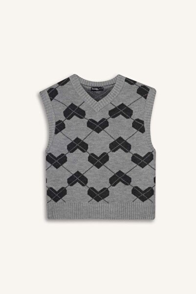 DeFacto Coool Regular Fit V-Neck Patterned Sweater F9541Ax25Au