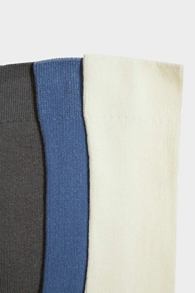 DeFacto Men's Seamless Comfortable Elastic 3-Piece Combed Cotton Premium Long Socks E7869Axns