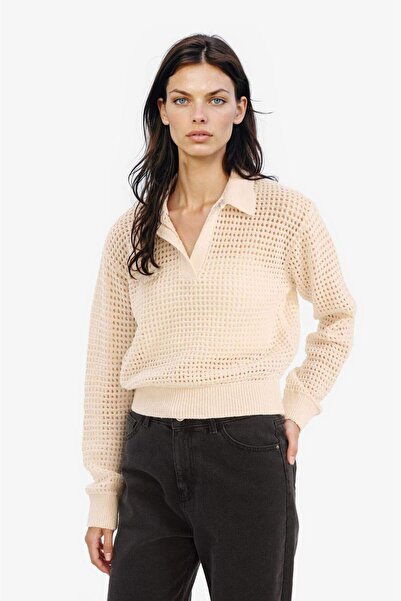 DeFacto Relax Fit Polo Neck Basic Plain Openwork Knitwear Sweater E7025Ax25Sm