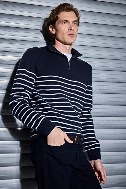 DeFacto Стандартний фіт, напівзастібка-блискавка, смугастий трикотажний светр F1522AX25AU