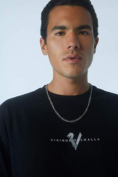 DeFacto Vikings Valhalla Oversize με φαρδύ λαιμόκοψη με στάμπα με κοντομάνικο μπλουζάκι A6308AX23SM