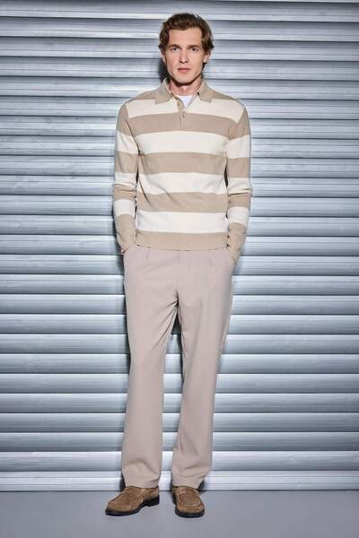 DeFacto Standard Fit Polo Neck Buttoned Color Block Knitwear Sweater Y4194Az25Wn