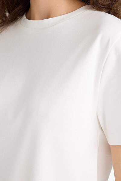 DeFacto Regular Fit Crew Neck Basic Απλό Χοντρό κοντομάνικο λευκό μπλουζάκι D7579ax25sp