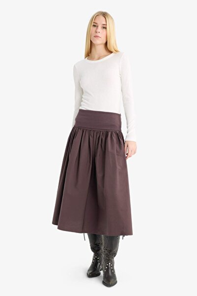 DeFacto Coool A-Line ψηλόμεση ποπλίνα μίντι φούστα F7993AX25AU