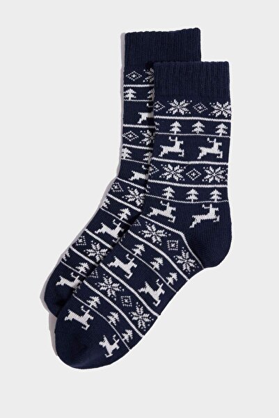 DeFacto Мъжки новогодишни тематични дълги памучни чорапи, 2 чифта G3909AXNS