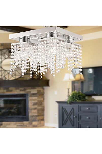 Apliqa Nikola 4Lü Krom Kristalli Taşlı Modern Tasarım Kristal Salon Avize