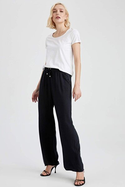 DeFacto Florida Florida High Waist Wide Leg Viscose Trousers with Pockets J8738az23sm