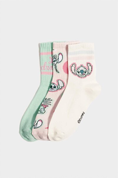 DeFacto Kız Çocuk Disney Lilo & Stitch 3'lü Pamuklu Uzun Çorap F4322A8NS