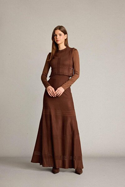 DeFacto Σετ 2 πλεκτά με βελονάκι Crew λαιμόκοψη αμάνικη μπλούζα με ελαστική μέση μάξι φούστα F7466AX25HS