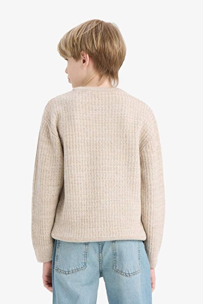 DeFacto Boy's Beige Crew Neck Basic Sima kötöttáru pulóver C9468a824au