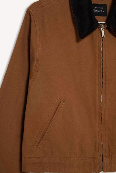 DeFacto Regular Fit Contrast Collar Zippered Pocket Cotton Jacket Coat E6260Ax25Sp