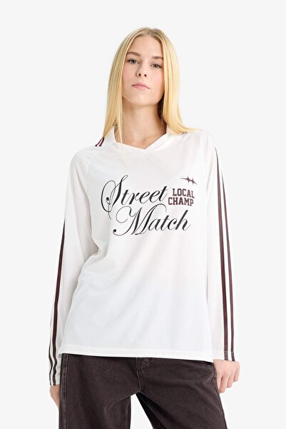 DeFacto Coool Oversize-T-Shirt mit weitem Schnitt und Polokragen und langen Ärmeln F8751AX25AU