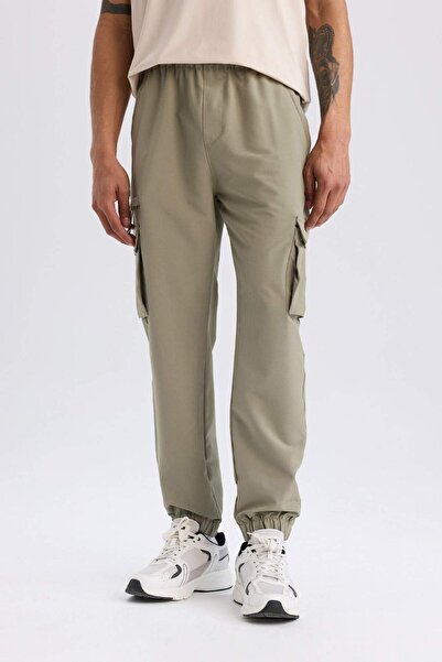 DeFacto DeFactoFit Sportsman Jogger Sweatpants Slim Fit Slim Fit Υφαντό Cargo Τυπικό πόδι με τσέπες D3884AX24W