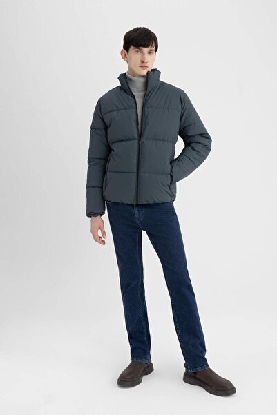 DeFacto Водовідштовхувальний Slim Fit вузький крій, стоячий комір, підкладка, застібка-блискавка, вітрозахисний надувний пуховик C5631AX24WN