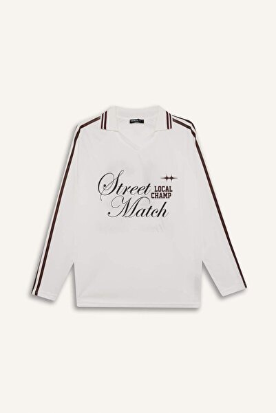 DeFacto Coool Oversize-T-Shirt mit weitem Schnitt und Polokragen und langen Ärmeln F8751AX25AU