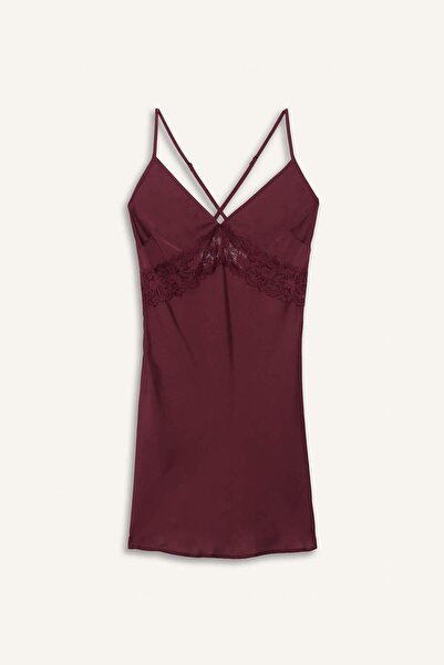 DeFacto Regular Fit V Neck Satin Strap Nightgown-Fall in Love G1669Ax25Au