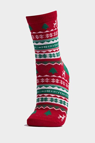 DeFacto Женски подаръчна кутия с 2 чифта дълги памучни чорапи с коледна тематика G3905AXNS