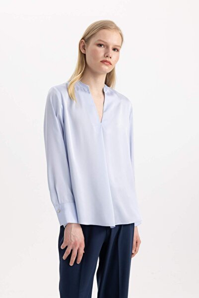 DeFacto Μακρυμάνικη μπλούζα με σατέν λαιμόκοψη με κανονική εφαρμογή C3217AX24SP