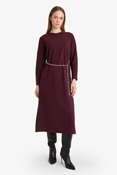 DeFacto Μακρυμάνικο φόρεμα με κανονική εφαρμογή με λαιμόκοψη και ζώνη G1885AX25WN