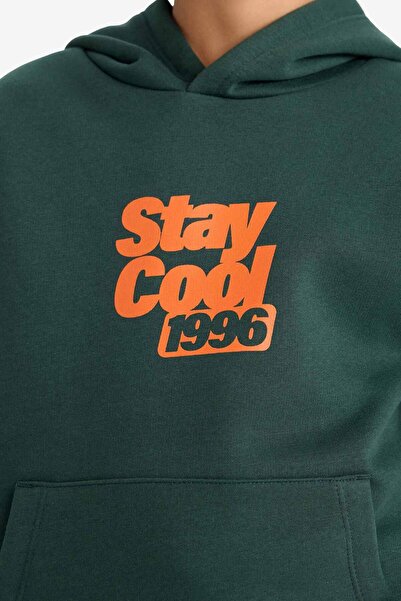 DeFacto Boy's Hooded Printed Sweatshirt with Soft Furry Inside E9596A825Au