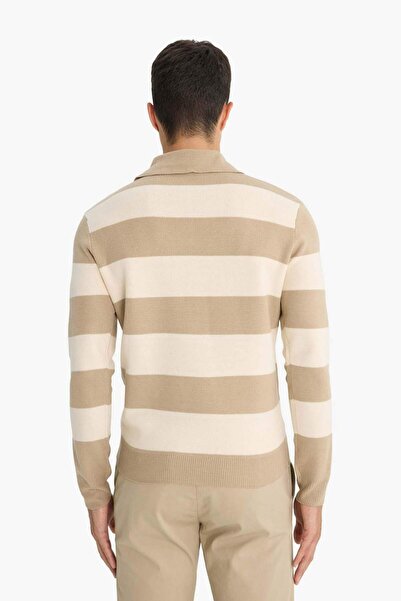 DeFacto Standard Fit Polo Neck Buttoned Color Block Knitwear Sweater Y4194Az25Wn