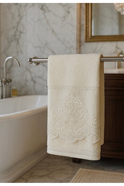 Çeyiz Bahçesi Prosop din catifea cremă Zerda cu dantelă franceză 50&90