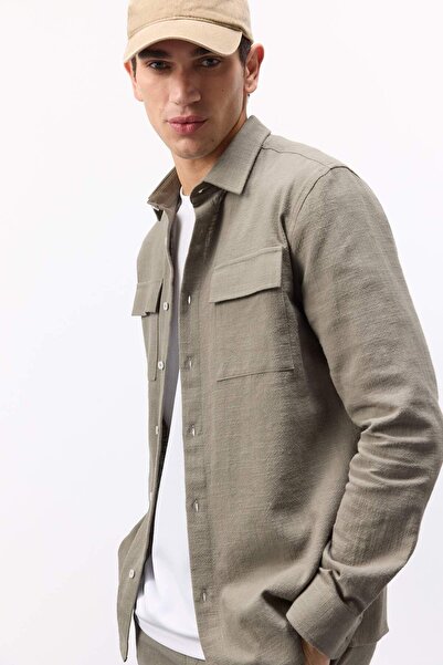 DeFacto Βαμβακερό μακρυμάνικο πουκάμισο με κανονική εφαρμογή D6149AX25SP