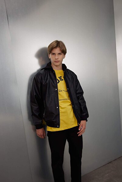 DeFacto Boys' Water Repellent Removable Hood College Collar Snap Closure Ribbed Sleeves Faux Fur Faux