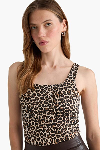 DeFacto Μονόχρωμο μονόχρωμο με λεοπάρ γιακά F9247AX25HS