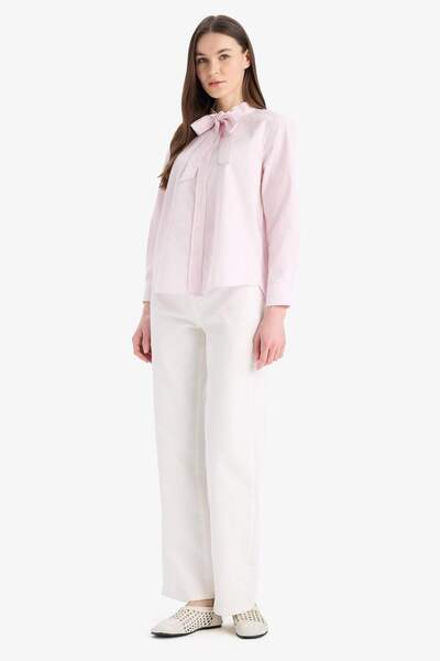 DeFacto Relax Fit Bow Collar Striped Lurex Fabric Long Sleeve Hijab Shirt Tunic E7976Ax25Sm