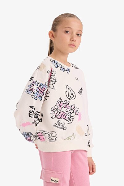 DeFacto Φούτερ για κορίτσια Oversize Wide Fit Crew Neck 3D εμπριμέ D3113A824WN