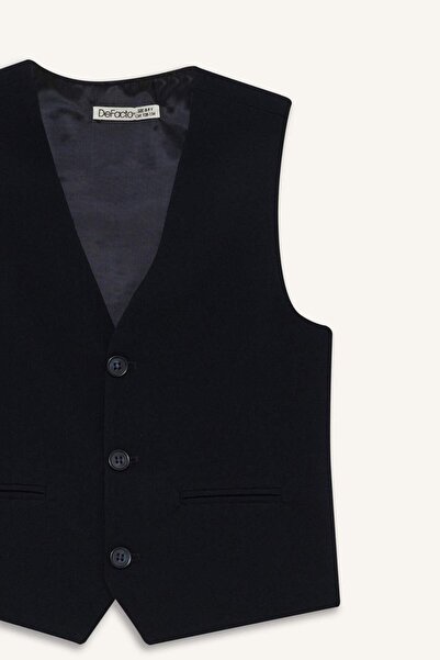 DeFacto Чоловічий дитячий шкільний жилет з ґудзиками та V-подібним коміром, чорний C7360A824AU