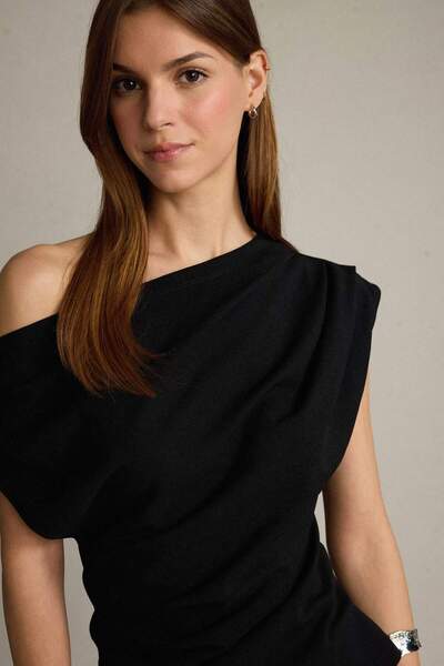 DeFacto Μαύρη μπλούζα Basic Plain με έναν ώμο F8993AX25SM