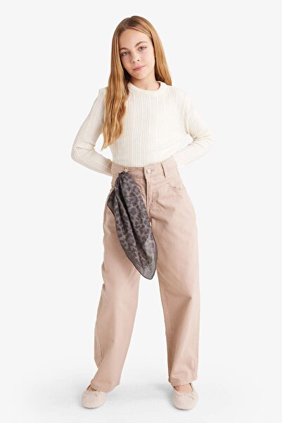 DeFacto Παντελόνι για κορίτσια με φαρδιά εφαρμογή λεοπάρ με λεπτομέρεια από γαμπαρντίνα G3696A825WN