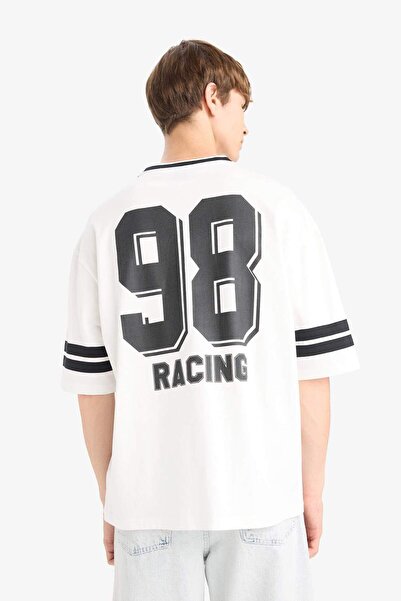 DeFacto Μπλουζάκι με κοντό μανίκι με στάμπα Loose Fit Crew Neck F0188AX25SM