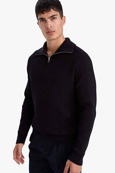 DeFacto Standard-Fit-Strickpullover mit Stehkragen und Reißverschluss D4209AX24WN