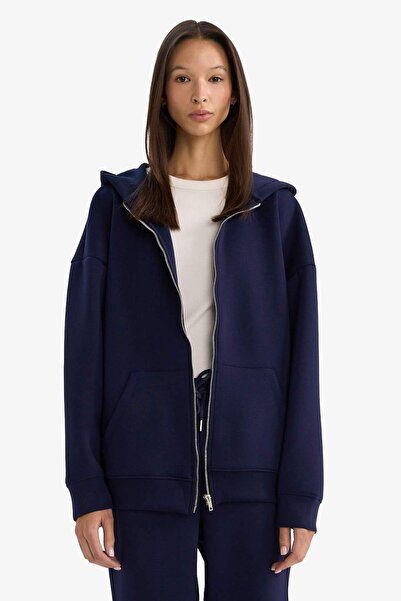 DeFacto Оверсайз широкий крій з капюшоном, тканина для дайвінгу, світшот на блискавці C6871AX25AU