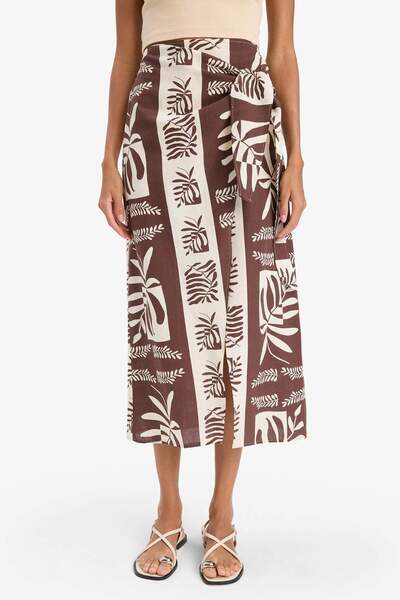 DeFacto Βαμβακερή φούστα παραλίας με κανονική εφαρμογή με τροπικό σχέδιο-Fall in Love E1169AX25SM