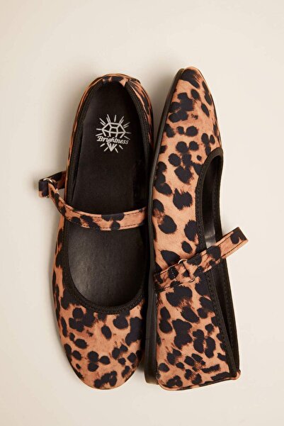 DeFacto Women's Leopard Patterned Single Strap Flat Sole Ballerinas E7183Ax25Sp