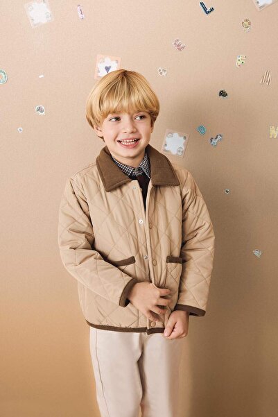 DeFacto Baby Boy Waterproof Contrast Collar Snap Fastener Coat E8467A525Au