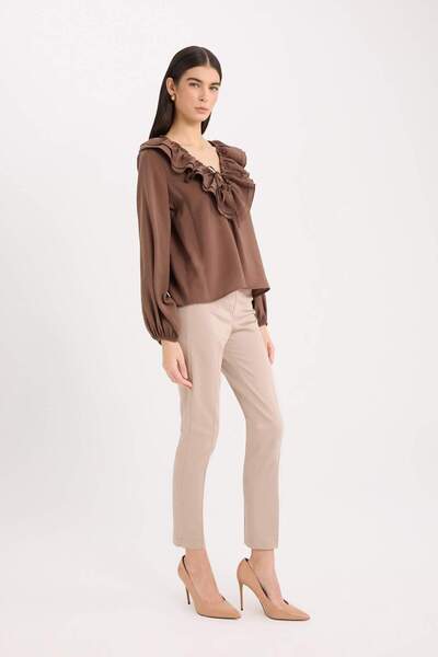 DeFacto Sigaret Saten Pantolon Lacivert Normal Bel Basic Düz Beli Lastikli Düz Paça J8743AZ23WN